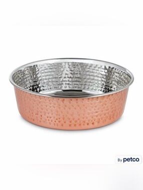 EveryYay Dining In Copper-Plated and Hammered Stainless-Steel Dog Bowl, 11 Cups
